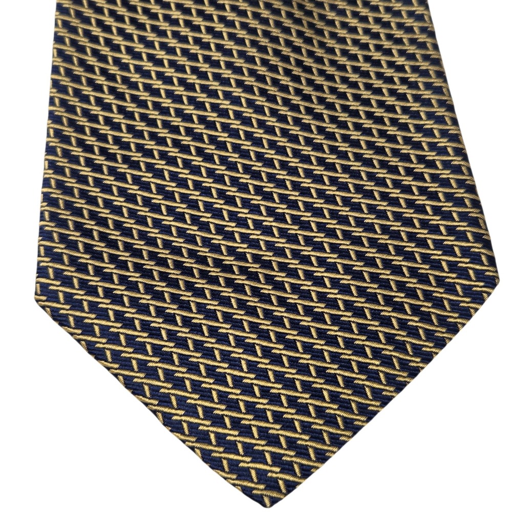 Lauren Ralph Lauren Tie Mens Navy Gold Geometric Silk Hand Finished Necktie USA